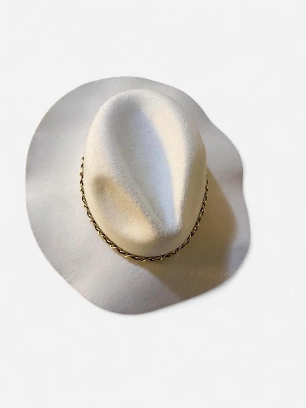 Cream Felt Fedora with Braided Metal Chain - Women’s Hat